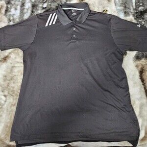 Adidas Mens Polo Shirt Large Black Climacool Golf Performance Striped Logo